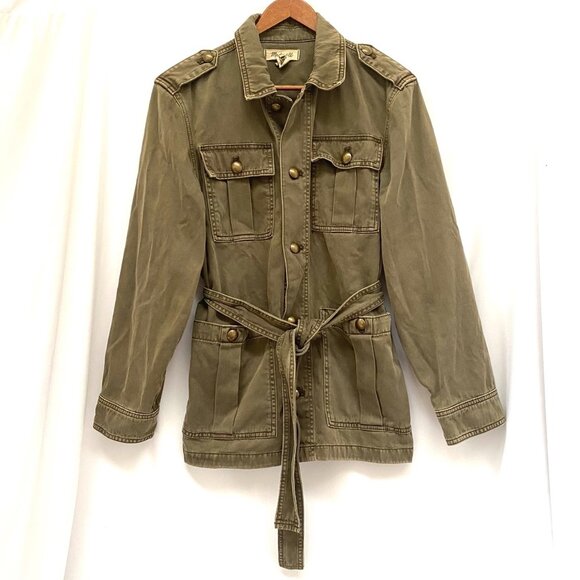 Madewell Womens Military Cargo Utility Button Up Belted Jacket M Green Classic - Picture 1 of 10